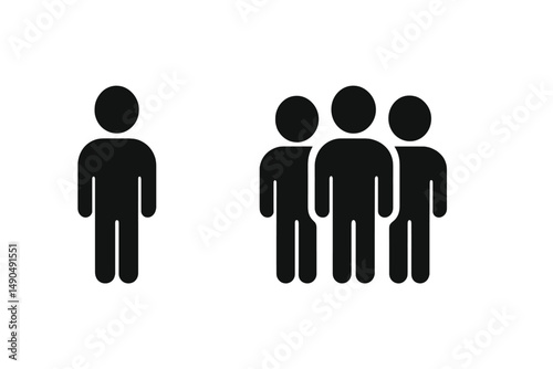 Individual and group of people icons representing social interaction and relationships in vector design