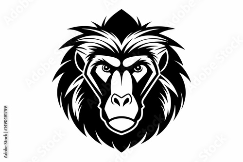 baboon head silhouette line art vector illustration with a white background