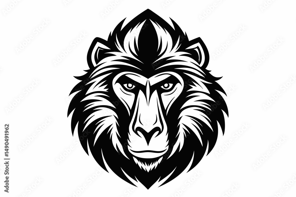 Obraz premium baboon head silhouette line art vector illustration with a white background