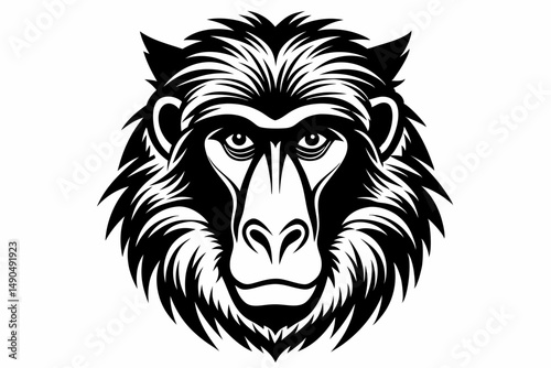 baboon head silhouette line art vector illustration with a white background