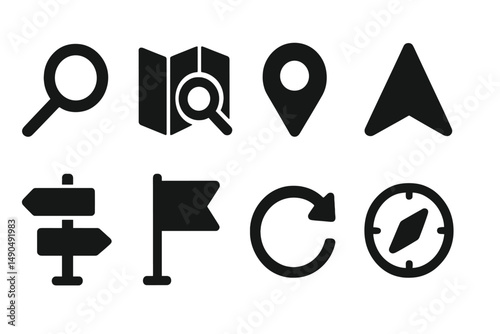 Navigation tools and icons for modern travelers exploring unknown destinations and enhancing their journeys through graphic representation