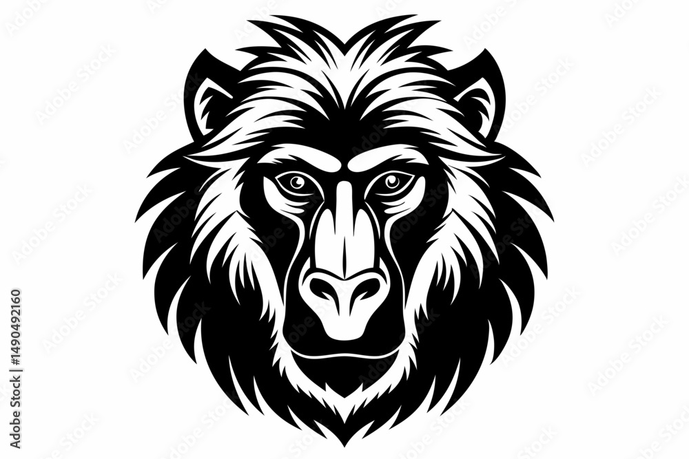 Obraz premium baboon head silhouette line art vector illustration with a white background