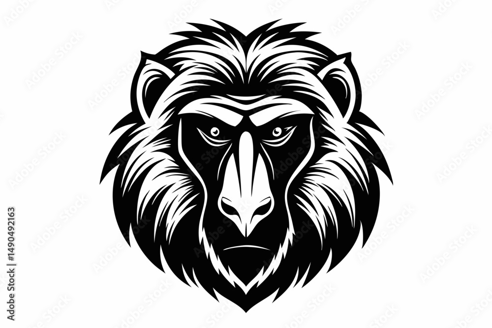 Fototapeta premium baboon head silhouette line art vector illustration with a white background