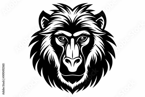 baboon head silhouette line art vector illustration with a white background