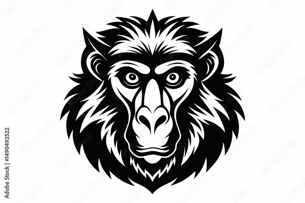 Obraz premium baboon head silhouette line art vector illustration with a white background