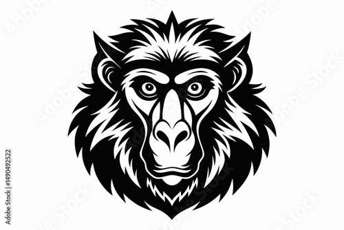 baboon head silhouette line art vector illustration with a white background