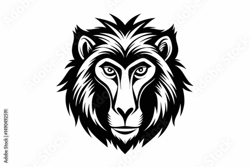 baboon head silhouette line art vector illustration with a white background
