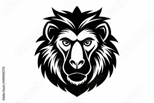 baboon head silhouette line art vector illustration with a white background