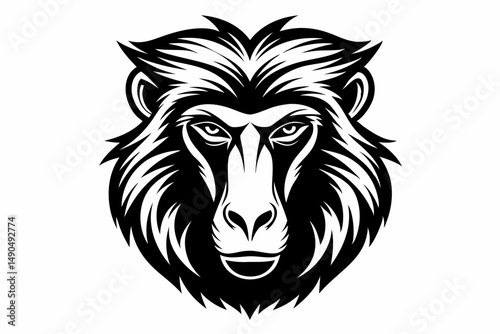 baboon head silhouette line art vector illustration with a white background