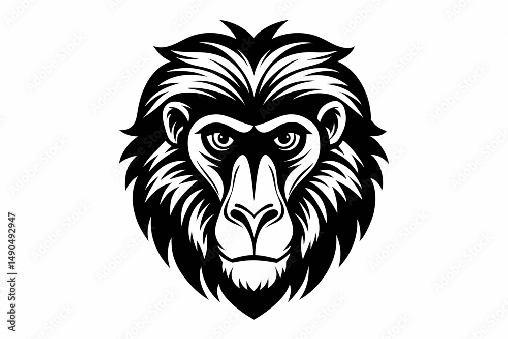 Obraz premium baboon head silhouette line art vector illustration with a white background