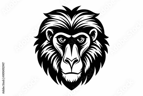 baboon head silhouette line art vector illustration with a white background