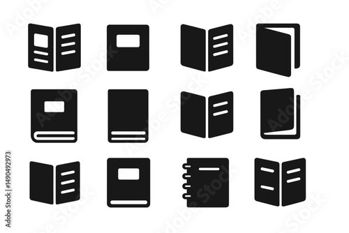 Collection of vector illustrations showcasing various book types and designs in a minimalist style