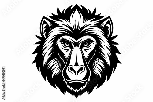 baboon head silhouette line art vector illustration with a white background