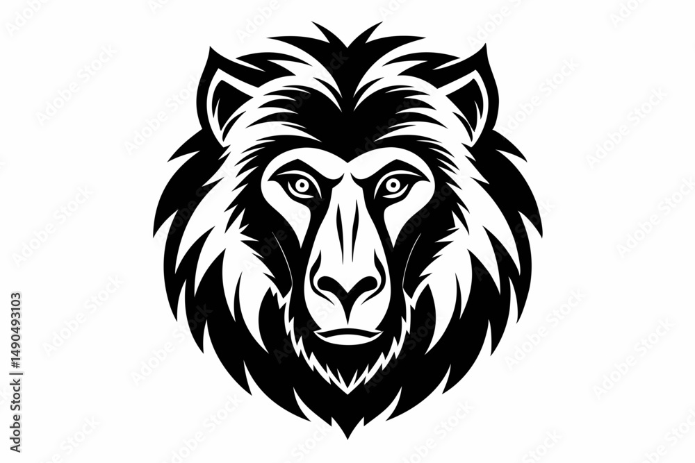 Fototapeta premium baboon head silhouette line art vector illustration with a white background