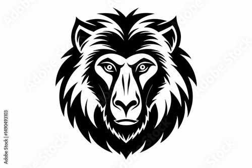 baboon head silhouette line art vector illustration with a white background