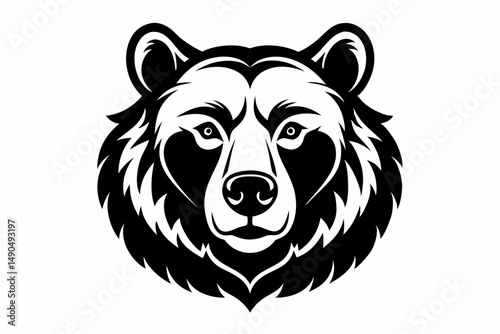 bear head silhouette line art vector illustration with a white background