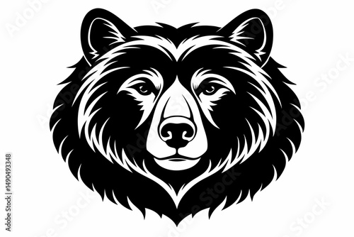 bear head silhouette line art vector illustration with a white background