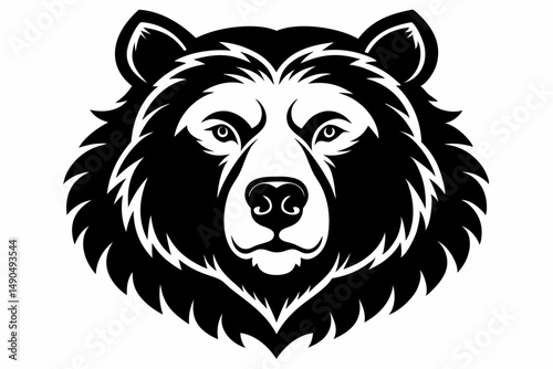 bear head silhouette line art vector illustration with a white background