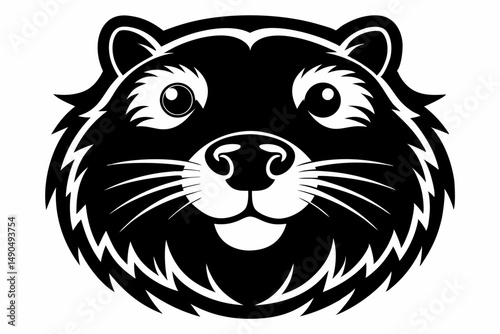 beaver head silhouette line art vector illustration with a white background