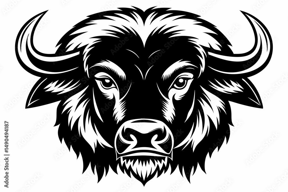 Fototapeta premium bison head silhouette line art vector illustration with a white background