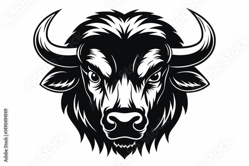 bison head silhouette line art vector illustration with a white background