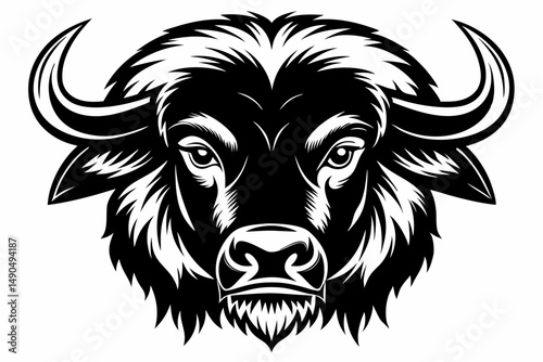 bison head silhouette line art vector illustration with a white background