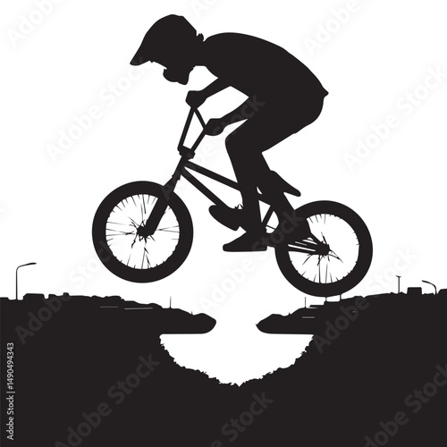 silhouette of a person playing bmx, editable vector image