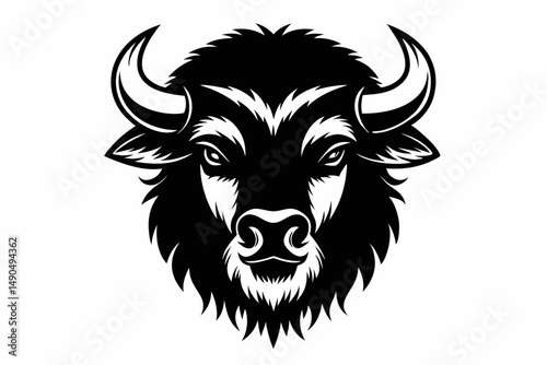 bison head silhouette line art vector illustration with a white background