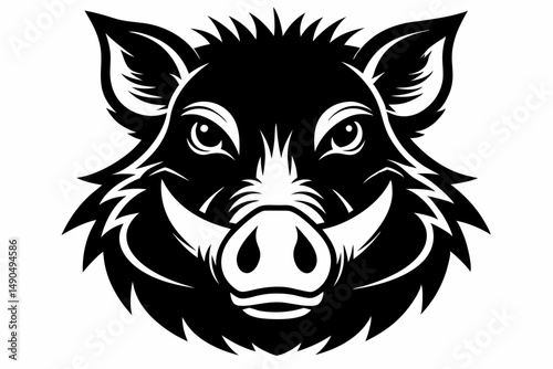 boar head silhouette line art vector illustration with a white background