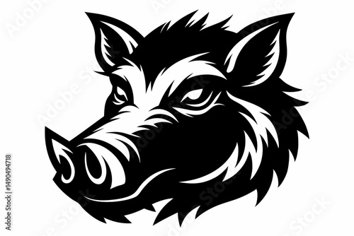 boar head silhouette line art vector illustration with a white background