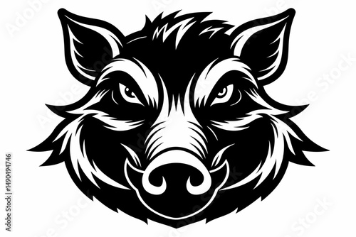boar head silhouette line art vector illustration with a white background