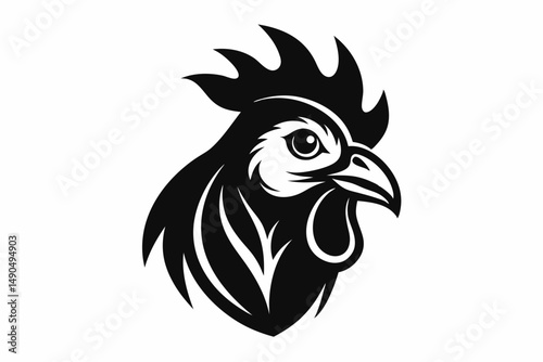 chicken head silhouette line art vector illustration with a white background