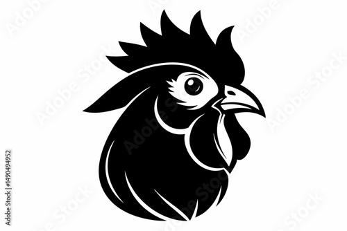 chicken head silhouette line art vector illustration with a white background
