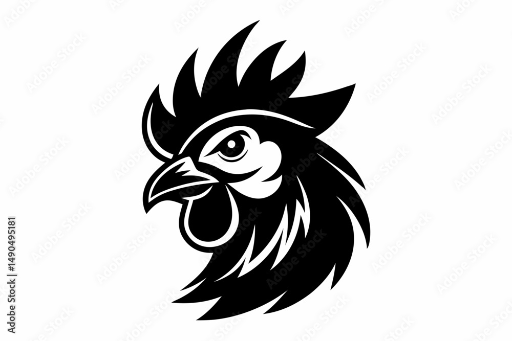 Fototapeta premium chicken head silhouette line art vector illustration with a white background