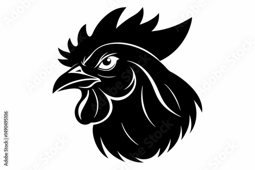 chicken head silhouette line art vector illustration with a white background
