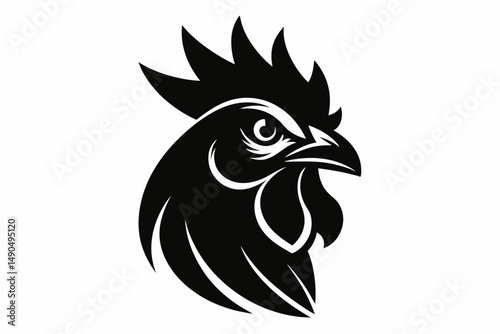chicken head silhouette line art vector illustration with a white background