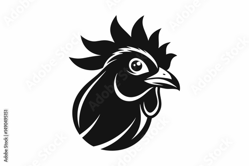 chicken head silhouette line art vector illustration with a white background