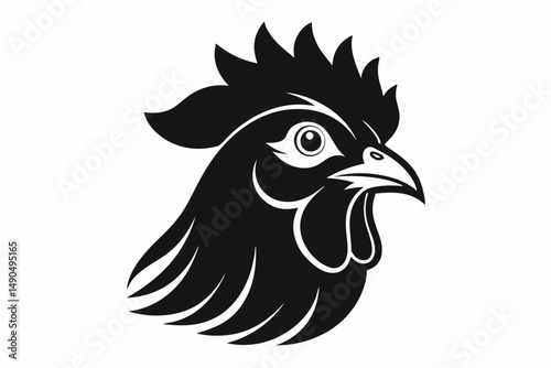 chicken head silhouette line art vector illustration with a white background