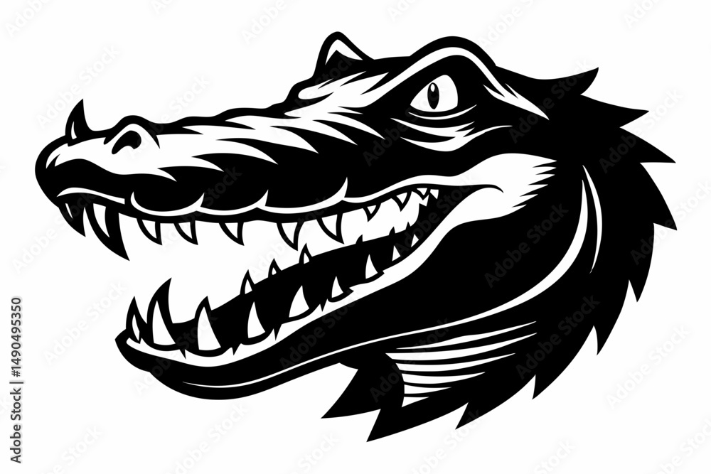 Fototapeta premium crocodile head silhouette line art vector illustration with a white background