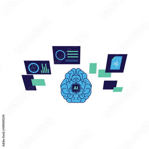 set of an Artificial Intelligence Neural Network Essentials Illustration