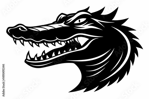 crocodile head silhouette line art vector illustration with a white background