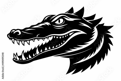 crocodile head silhouette line art vector illustration with a white background