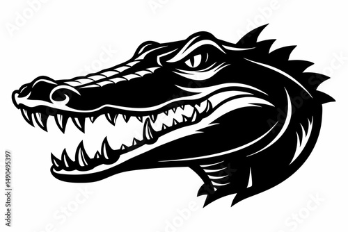 crocodile head silhouette line art vector illustration with a white background