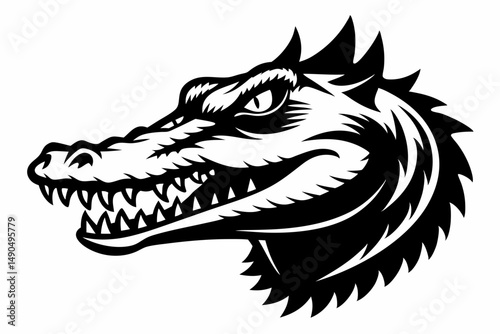 crocodile head silhouette line art vector illustration with a white background