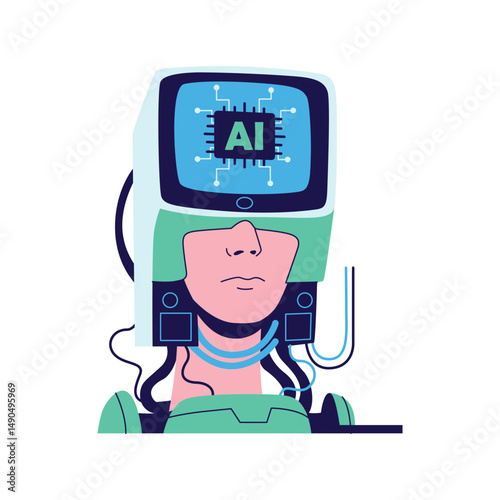 set of an Artificial Intelligence Humanoid Robot Essentials Illustration