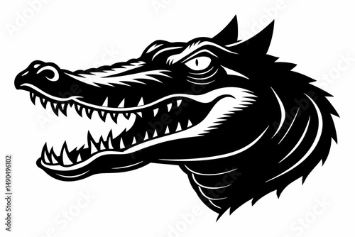 crocodile head silhouette line art vector illustration with a white background