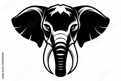 elephant head silhouette line art vector illustration with a white background