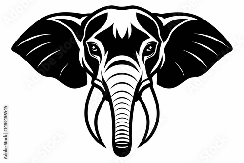 elephant head silhouette line art vector illustration with a white background