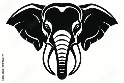 elephant head silhouette line art vector illustration with a white background