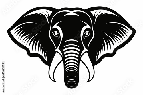 elephant head silhouette line art vector illustration with a white background